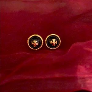 Tory Burch Black And Gold Stud Earrings